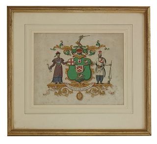 A hand-painted coat of arms, 19th century, with