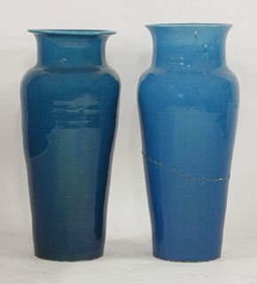 A pair of large turquoise-glazed baluster Art Pottery