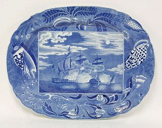 A Victorian blue and white printed Meat Plate, with a