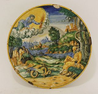 A maiolica Dish, possibly Faenza, late 16th century,