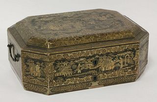 A Chinese export black lacquered workbox, early 19th