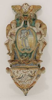 A rare Deruta maiolica Holy Water Stoop, mid-17th