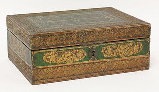 An Indian box, late 19th century, with green and gilt