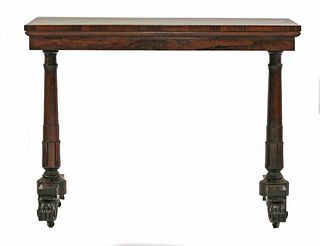 A late Regency rosewood fold-over card table, with an
