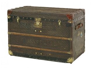 A French travelling trunk, with wooden and leather and