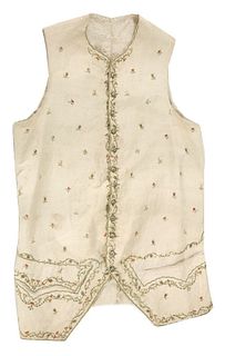 A gentlemanÃ‰s silk waistcoat, c.1775, the cream ground