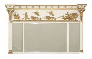 A painted and gilt overmantel mirror, mid 19th century,