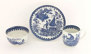 A Worcester blue and white Trio, c.1775-1790, in the