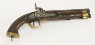 A percussion pistol, unmarked, with brass mounts,