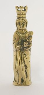 A polished brass figure of The Madonna and Child,
