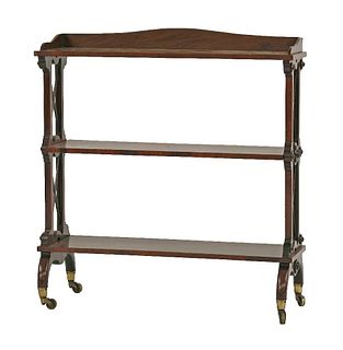 An early Victorian three-tier open bookshelf, with a