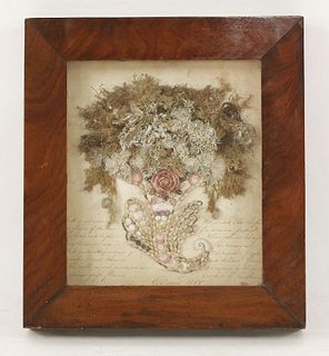 A Victorian seaweed and shell picture, mounted on