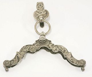 A silver hinged purse mount, 18th century, with a ring