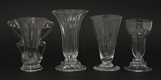 Four Jelly Glasses, a 'B' handled Glass, c.1750, with a
