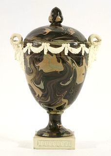 A rare Wedgwood & Bentley agateware Vase and Cover,