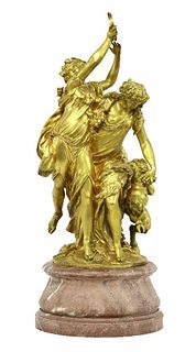 A French gilt bronze group of bacchante, late 19th