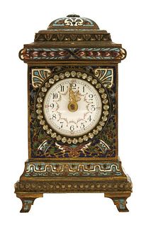 A bronze and enamelled dressing table clock, late 19th