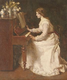 Irish School, late 19th century A YOUNG LADY AT A PIANO