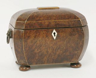 A George III burr yew wood tea caddy, of rounded