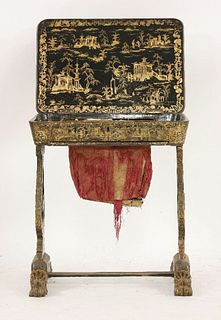 A Chinese lacquered games table,c.1800, on lyre
