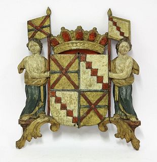 A carved and polychrome coat of arms,probably 19th