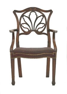 A George III mahogany elbow chair, with a fan-shaped