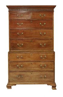 A George III mahogany chest on chest, the moulded