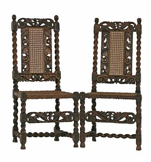 A pair of walnut side chairs, late 17th century, with