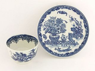 A Worcester blue and white Tea Bowl and Saucer, c.1780,