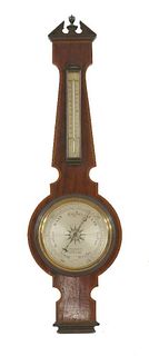 An Edwardian mahogany inlaid barometer, of banjo form