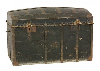 A Louis Vuitton dome top travelling trunk, with metal