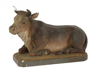 A French painted plaster model of a cow