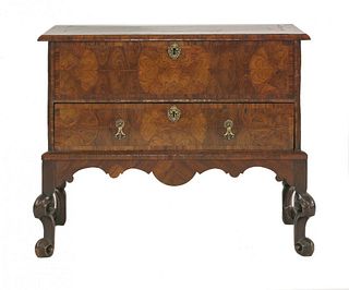 An oyster veneered laburnum chest on stand, early 18th