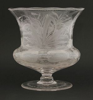 An engraved glass Vase, early 20th century, of bulbous,