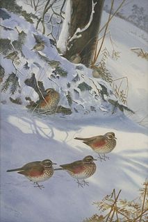 *Philip Rickman (1891-1982) REDWINGS AND FIRECRESTS IN