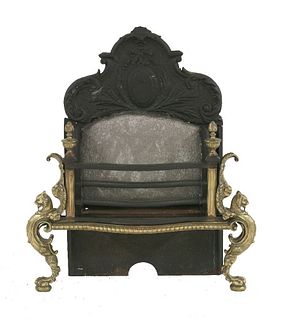 A cast iron fire basket, the serpentine-fronted basket