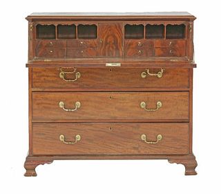 A George III mahogany secretaire, the fitted drawer