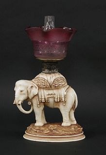 A Victorian elephant oil lamp, by Alfred Stellmacher,