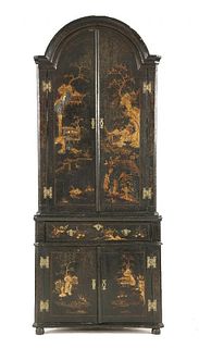 A black lacquered standing corner cabinet, 18th