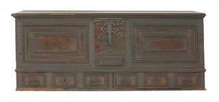 A Dutch Colonial hardwood chest, 18th century, with a