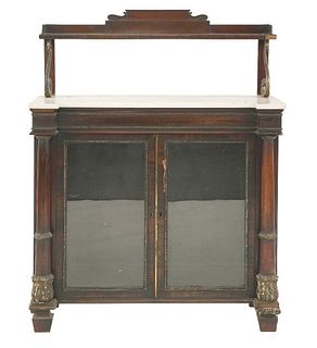 A Regency period rosewood chiffonier, the shelf on two