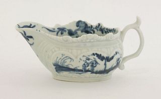 A Worcester blue and white press moulded small Sauce