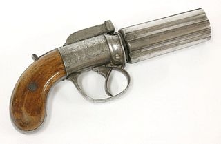 A six shot pepperbox pistol, with engraved decoration,