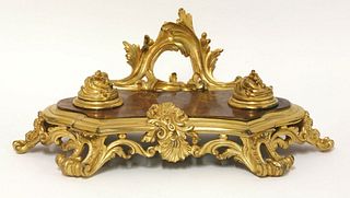 A gilt bronze and tortoiseshell mounted inkstand, in