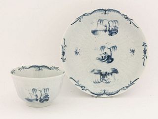 A rare Worcester blue and white Tea Bowl and Saucer,