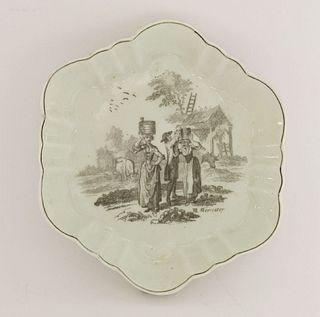 A Worcester Hancock printed Teapot Stand, c.1770,