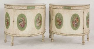 A pair of painted demilune cabinets, late 19th century,