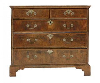 A walnut and feather banded chest, early 18th century,