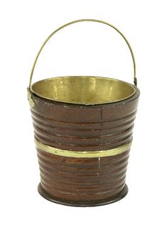 A George III brass bound pail, with a brass swing