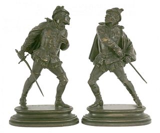 After Emile Guillemin, a pair of bronze cavaliers,